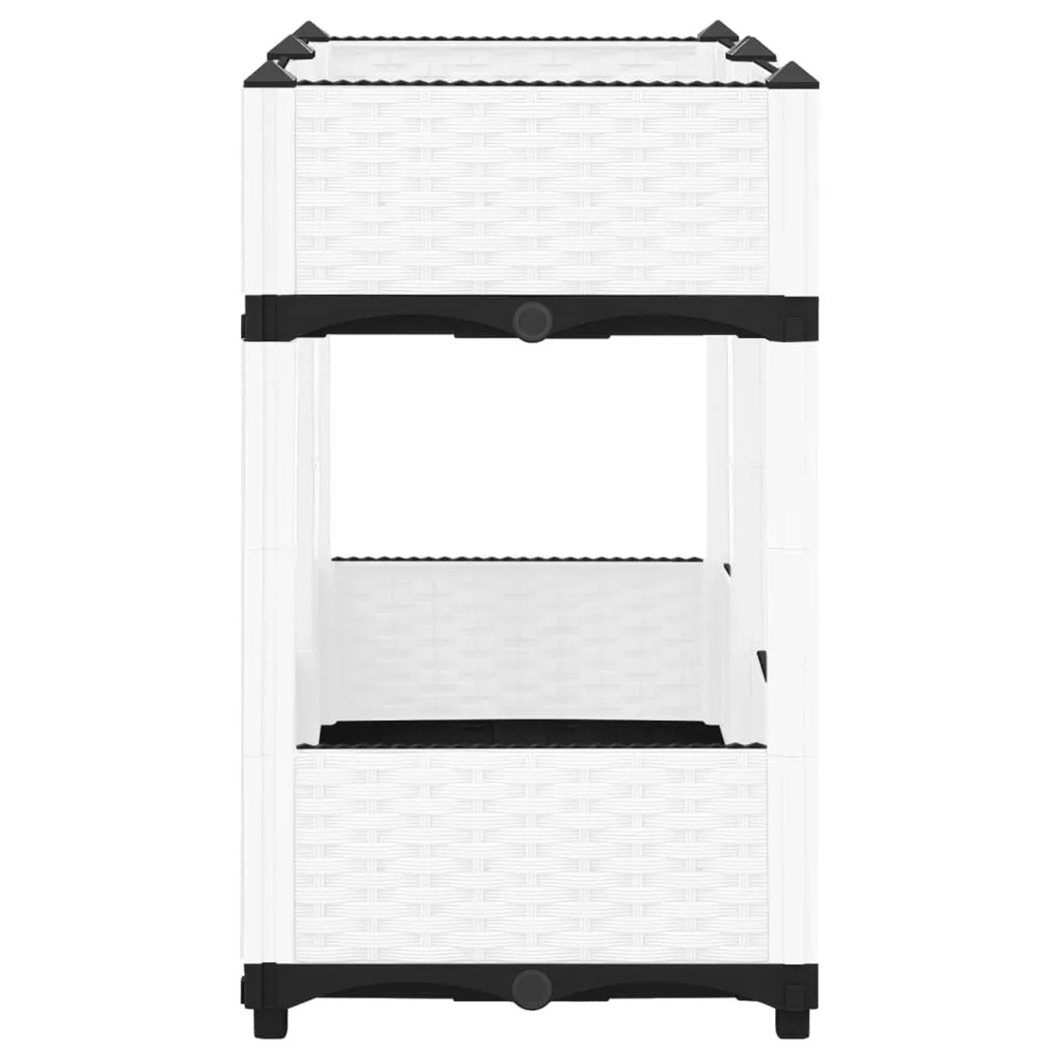 Weißes furnicato Hochbeet (80x40x71 cm) aus Polypropylen mit Rattan-Optik.