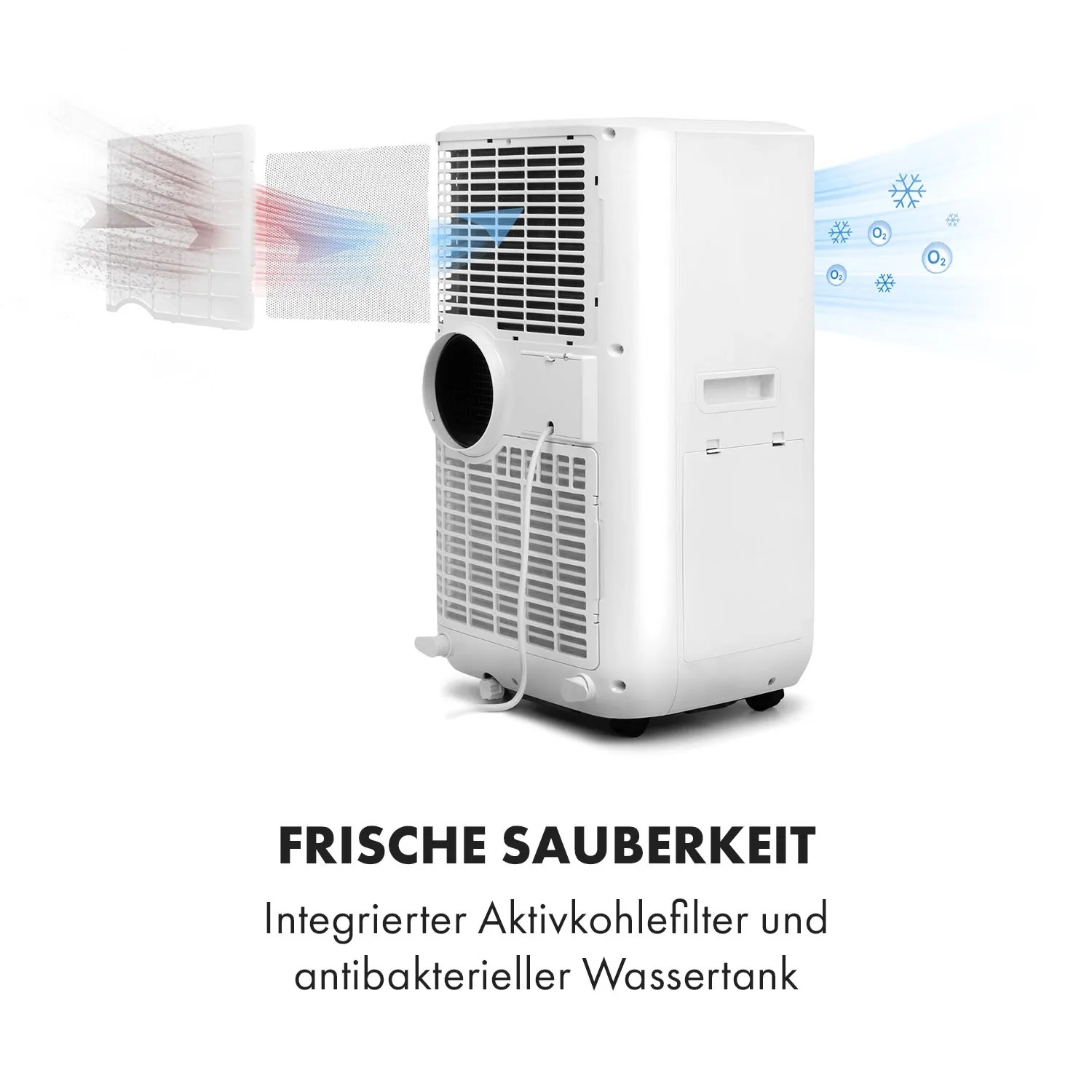 Weiße Klarstein Max Breeze Smart Klimaanlage mit Luftfilter und Kühlfunktion.