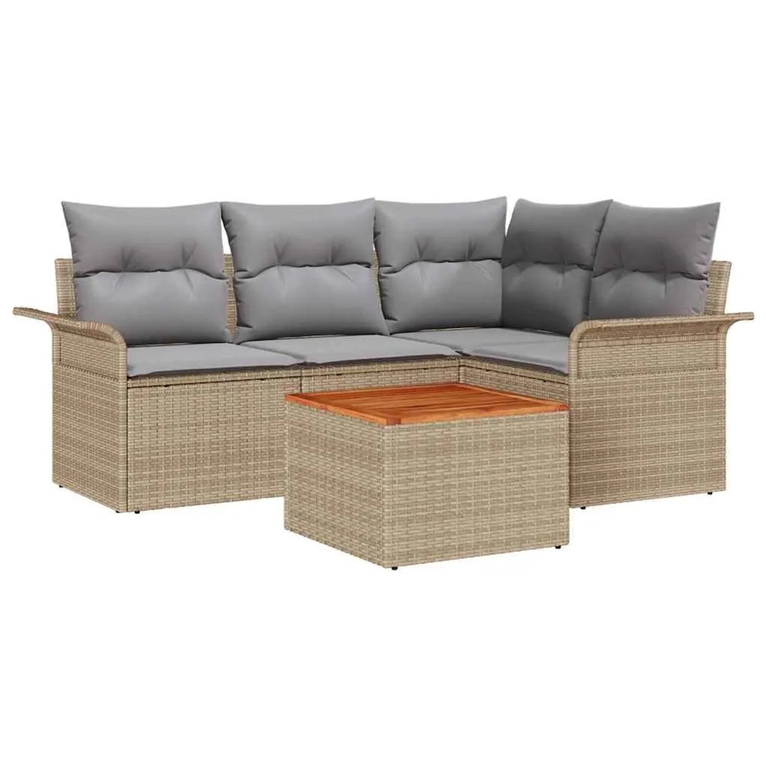 vidaXL Gartensofa-Set 5 Stk Beige und Hellgrau Poly-Rattan 3355991 günstig online kaufen