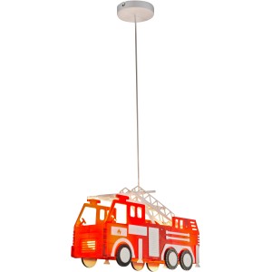 Kinder-Pendelleuchte im Feuerwehr-Design, rot und weiß, für das Kinderzimmer.