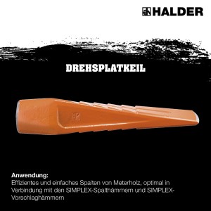 Halder Drehspaltkeil aus Stahl, orange pulverbeschichtet, mit Transportbox aus Kunststoff.