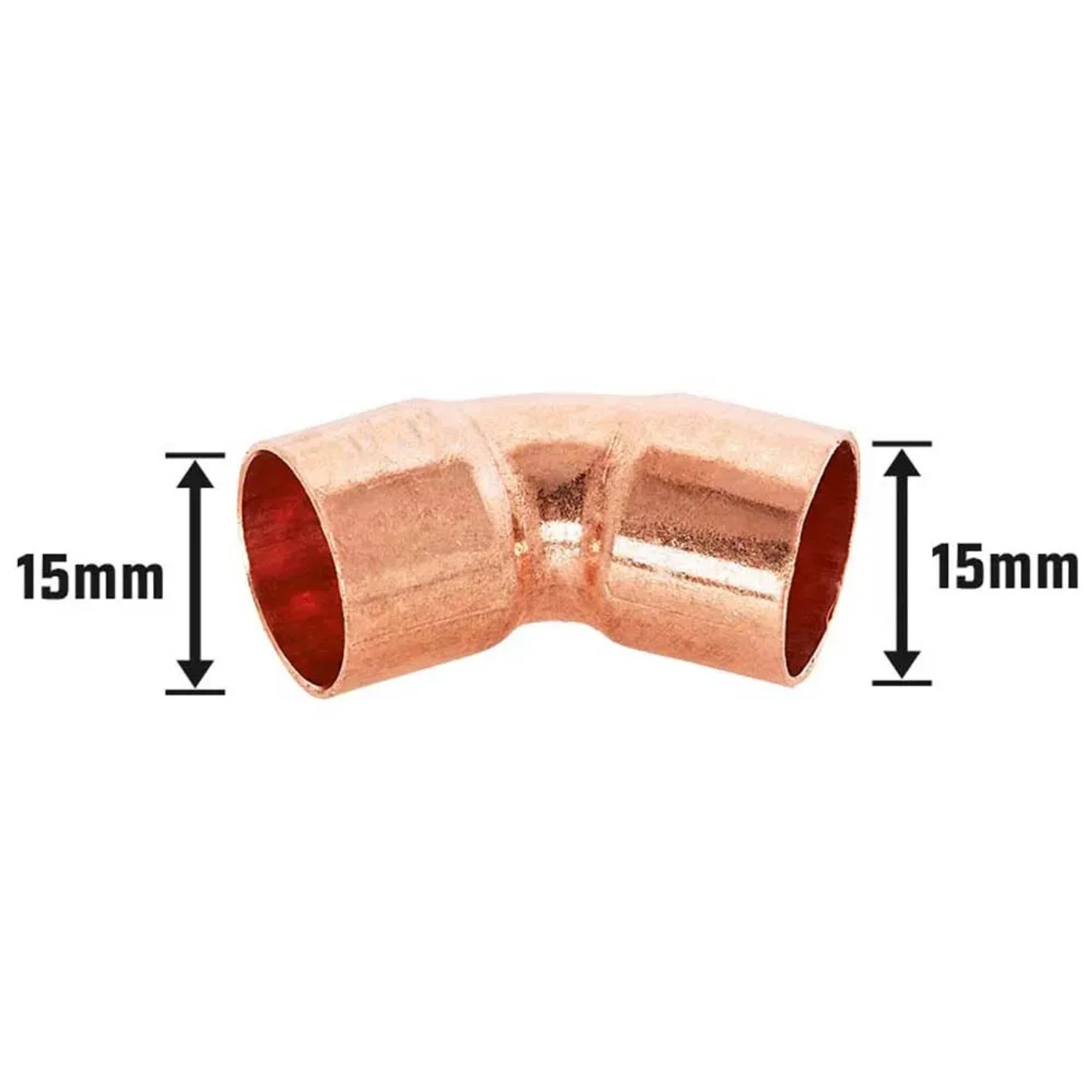 Löt-Bogen Ø 15 mm aus Kupfer, 45 Grad Winkel für Kupferrohr Installation.