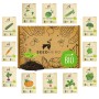 Seedhero BIO Gemüsesamen Set mit 12 Sorten in einer Box mit Aussaaterde und junger Pflanze.