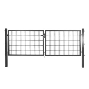 Anthrazitfarbenes Solid Doppeltor aus Stahl mit Doppelstabmatten-Füllung, 100x300 cm.