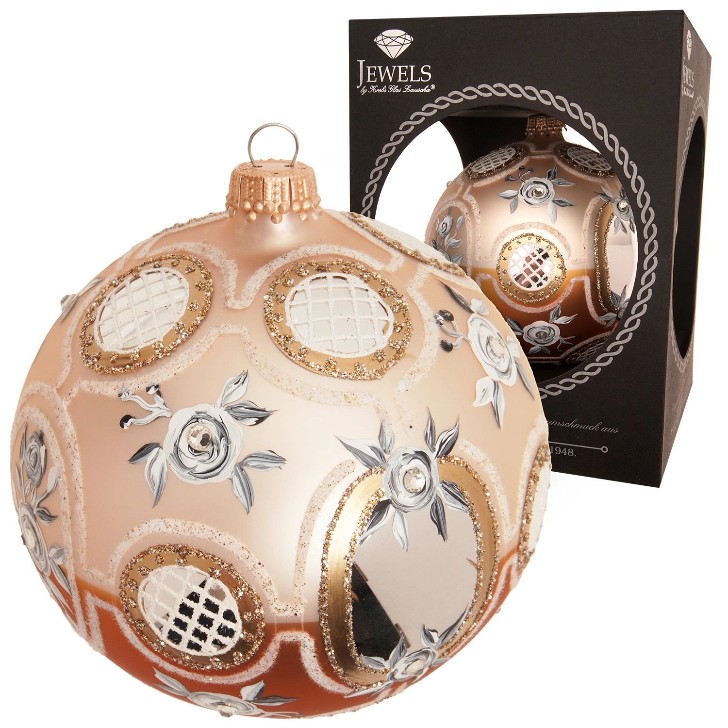 Krebs Glas Lauscha Weihnachtskugel Barock-Design Goldfarbig 10cm