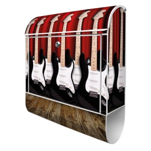 Banjado Design Briefkasten Weiß Pulverbeschichtet 39x47x14cm 2 Schlüssel Mit Zeitungsfach Motiv E-Gitarren