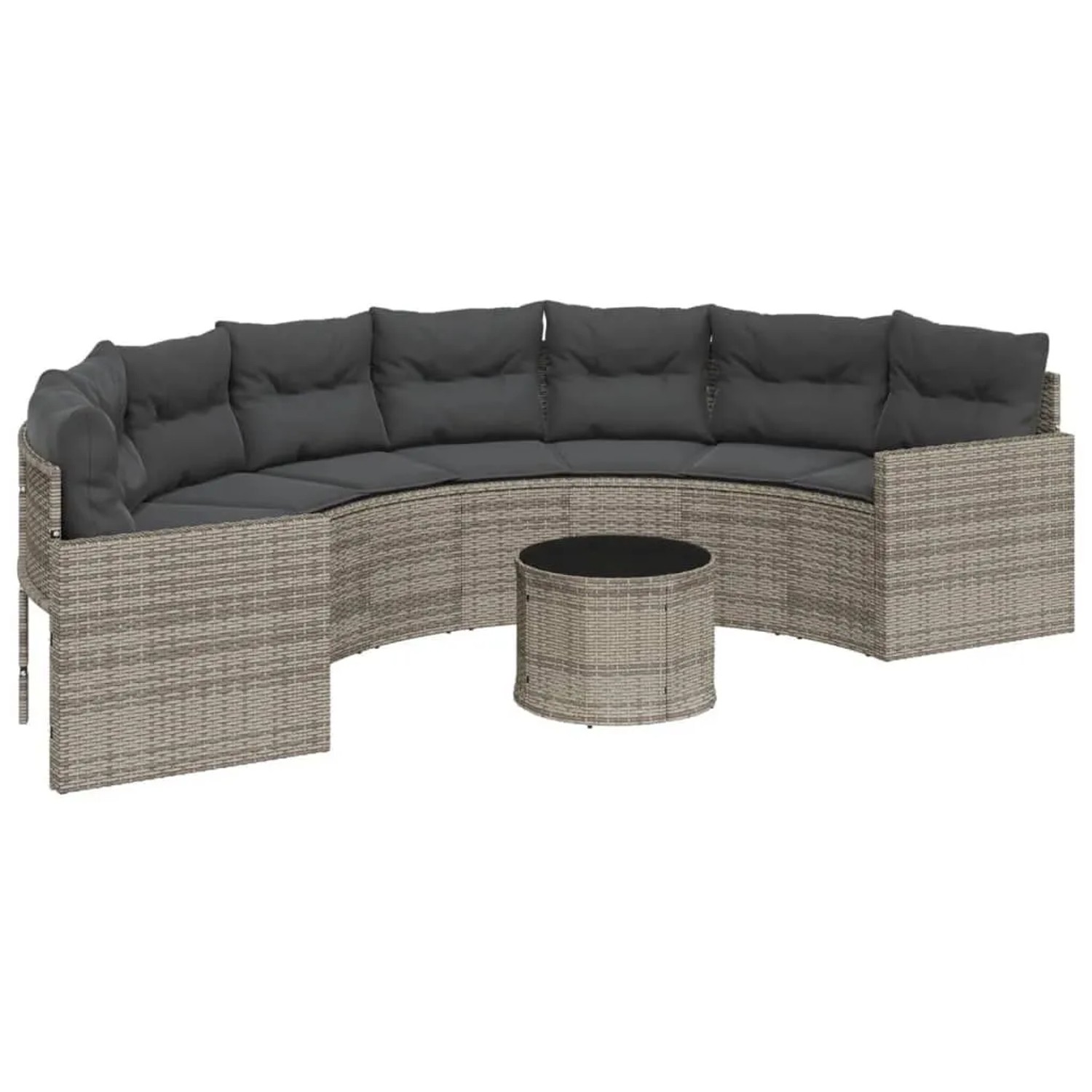vidaXL Gartensofa mit Tisch und Kissen Halbrund Grau Poly Rattan 3318518 günstig online kaufen