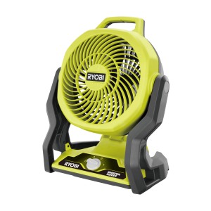 Ryobi Akku-Ventilator One+ RF18-0, 18V, gelb/schwarz, mit drehbarem Kopf und 3 Geschwindigkeiten.