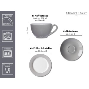 Ritzenhoff & Breker Doppio Kaffeeservice, 12-teilig, gelbes Geschirr mit Tassen, Untertassen und Desserttellern.
