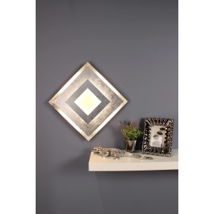 Moderne, silberne LED-Wandleuchte Window von Luce Design, quadratisch, 39x39 cm, indirekte Beleuchtung.