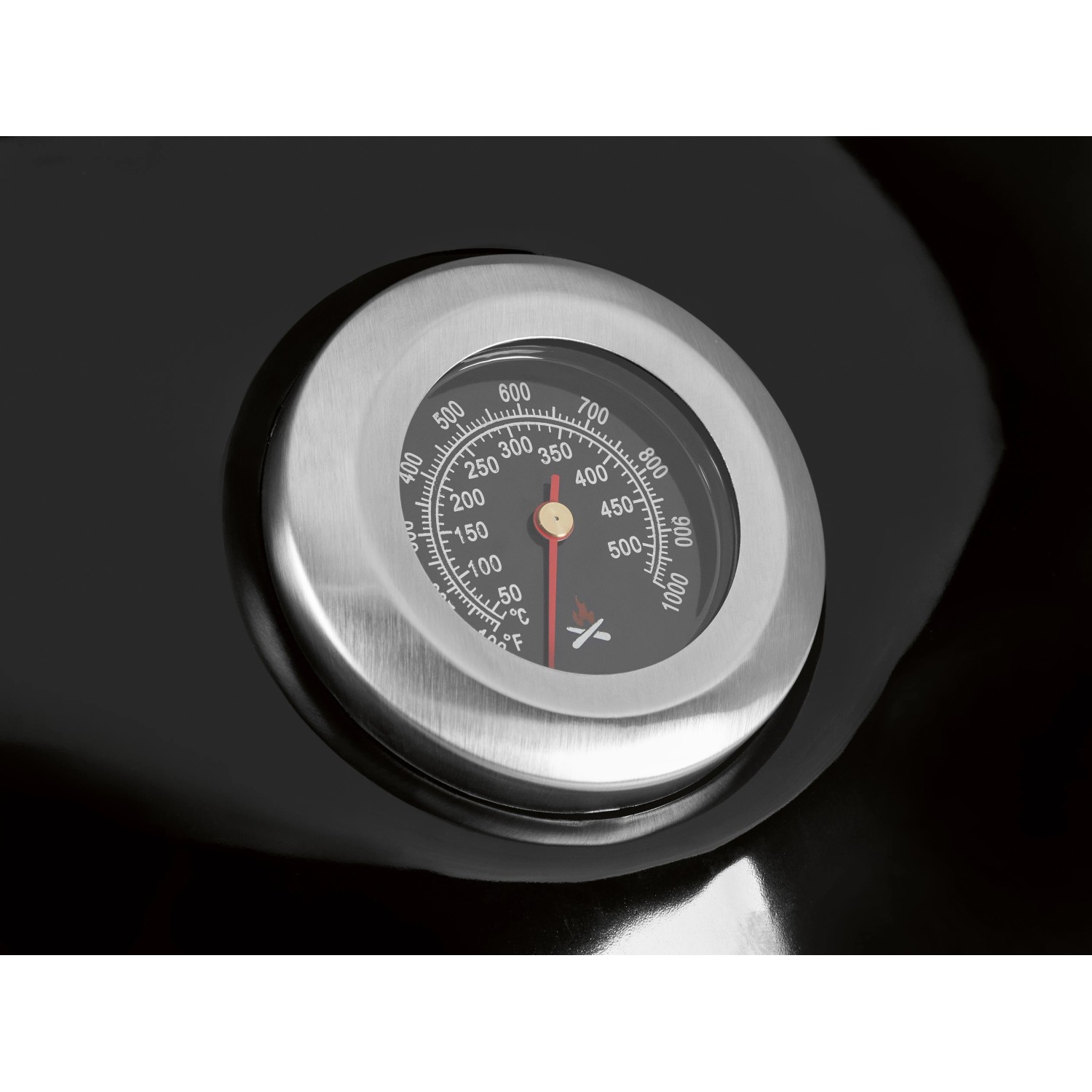Detailaufnahme: Deckelthermometer des Jamestown Kugelgrills Brock Ø 47 cm.
