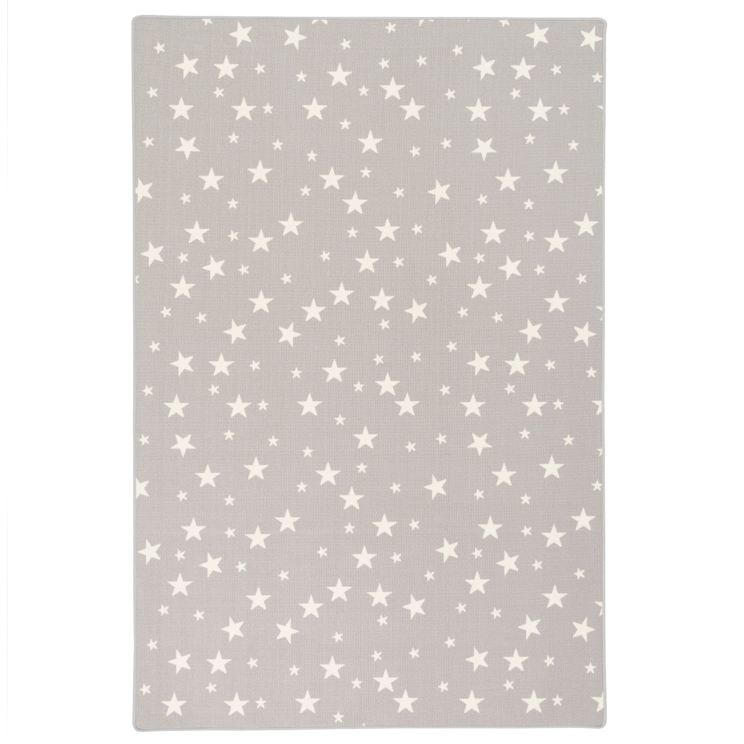 Grauer Kinder Spielteppich (160x200cm) mit weißen Sternen. Kurzflorteppich für Kinderzimmer.