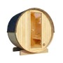 FinnTherm Fasssauna Mini XXS aus Holz mit Glastür und Dachschindeln.