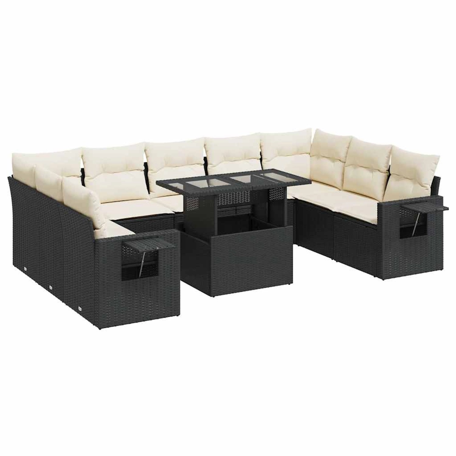 vidaXL 10-Tlg Garten-Sofagarnitur mit Kissen Schwarz Poly Rattan 3326537 günstig online kaufen