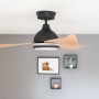 Schwarzer Pepeo Deckenventilator mit LED und Holzflügeln, 122cm Durchmesser.