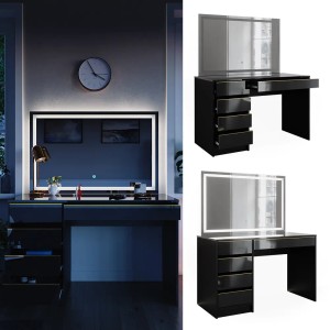 Vicco Schminktisch Sherry, schwarz/gold mit LED-Spiegel, 120 cm breit. Eleganter Frisiertisch für Schlafzimmer.