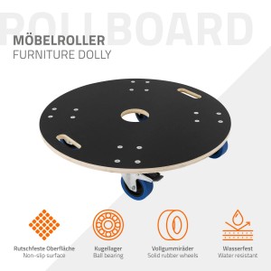 Runder ECD Germany Transportroller mit Siebdruckplatte, belastbar bis 800 kg.