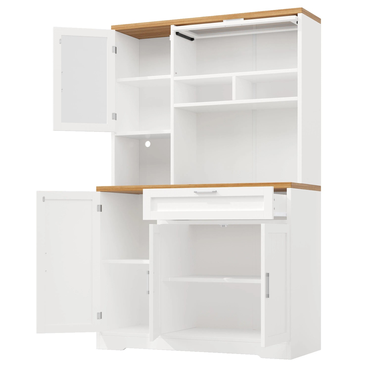 okwish Hochschrank mit LED-Beleuchtung Vitrine Küche 104 x 40 x 180 cm Weiß