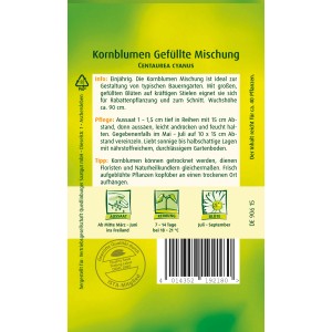 Samentüte Quedlinburger Kornblume 'Gefüllte Mischung' für Bauerngarten und Gruppenbepflanzung.