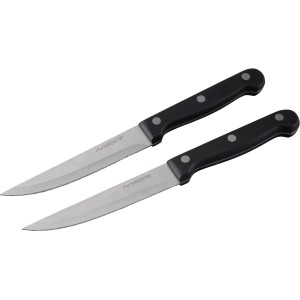Zwei Nirosta Steakmesser Mega, 21 cm, mit schwarzem Griff. Küchenhelfer zum Schneiden von Steak und Pizza.