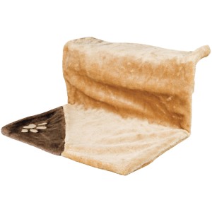 Jollypaw Liegemulde für Heizkörper, hellbraun/braun, mit Plüschbezug und Metallrahmen.
