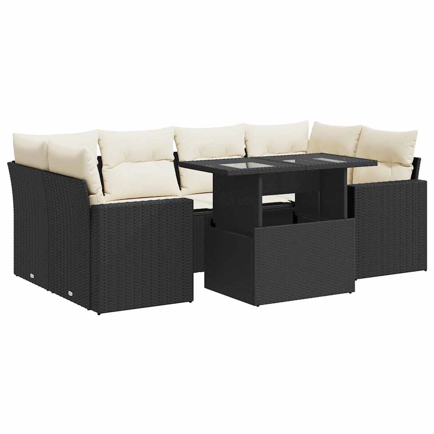 vidaXL 7-Tlg Garten-Sofagarnitur mit Kissen Schwarz Poly Rattan 3326267 günstig online kaufen