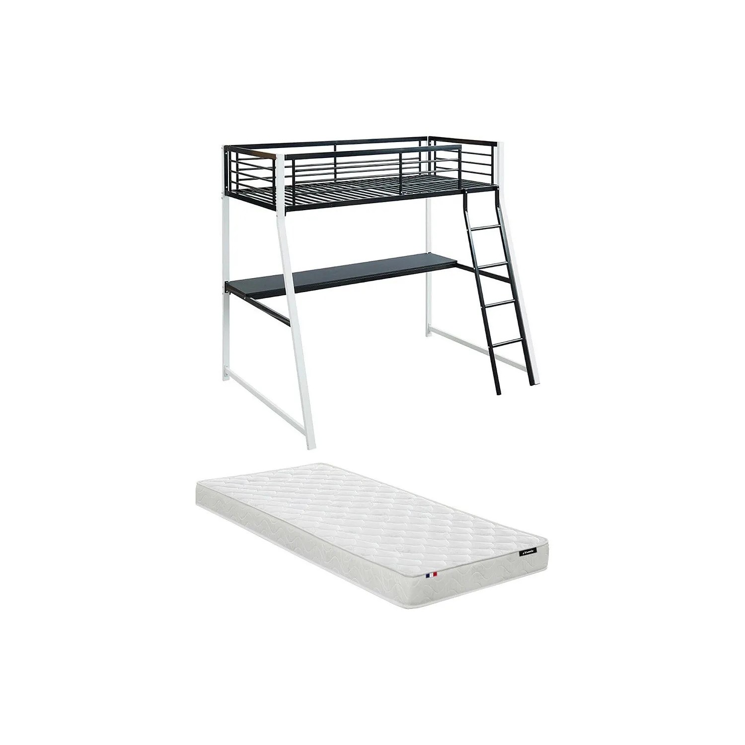 Vente-unique Hochbett Malicia Schwarz  Weiß 200 cm