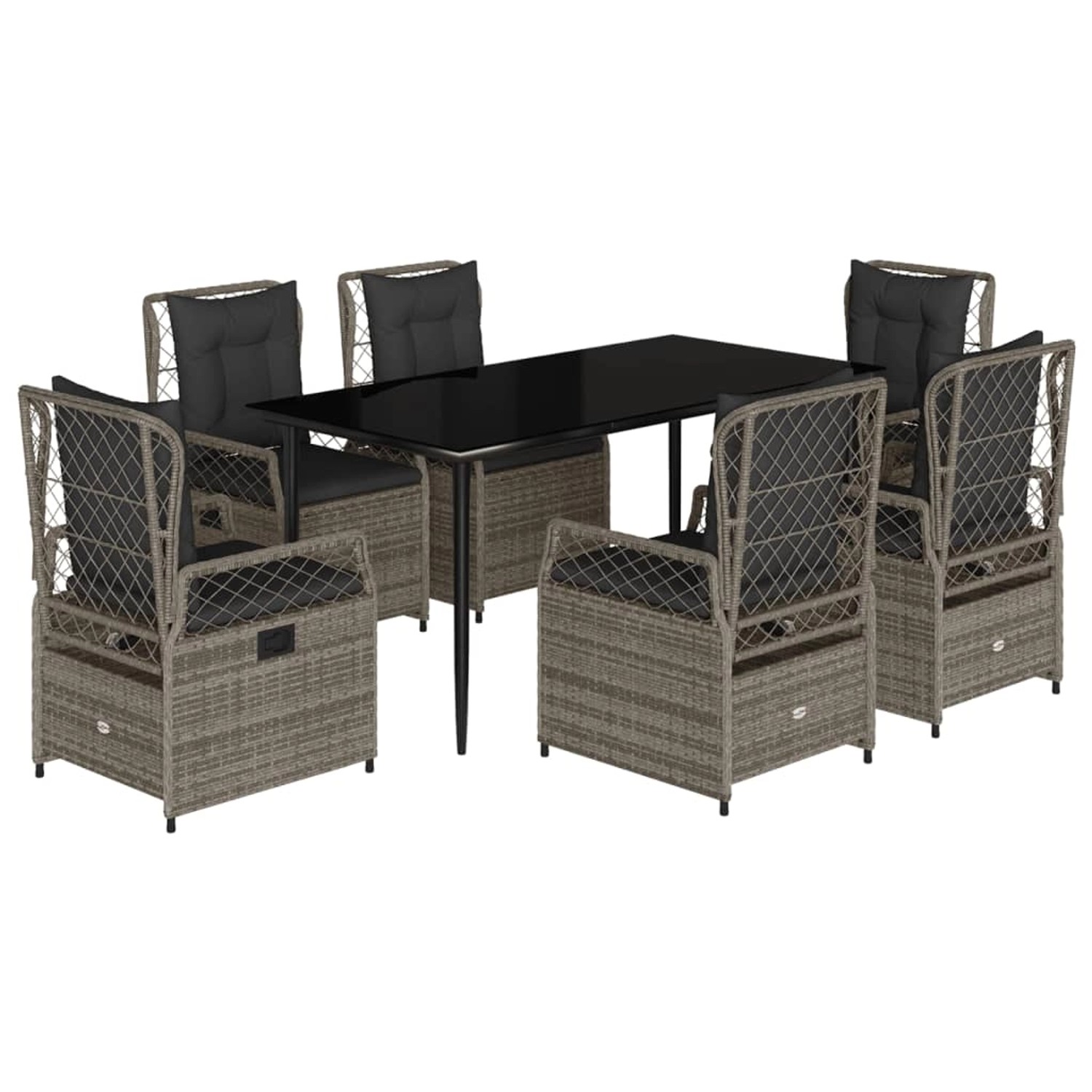 vidaXL 7-Tlg Garten-Essgruppe mit Kissen Grau Poly Rattan 3262989 günstig online kaufen