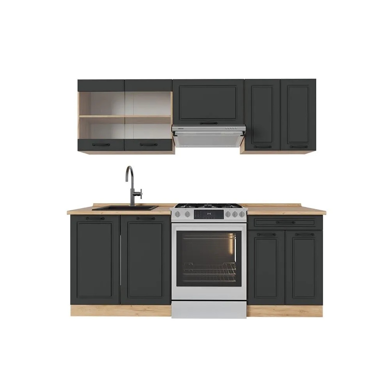 Vicco R-Line Küchenzeile Anthrazit Landhaus Goldkraft Eiche 200 cm AP Eiche ohne E-Geräte
