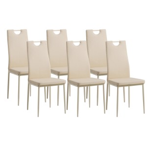 6er Set Albatros Esszimmerstühle SALERNO in Beige mit Kunstlederbezug und Metallgestell.