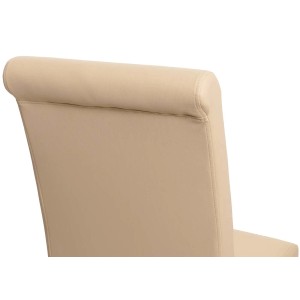 Detailansicht: Cremefarbener MCW Esszimmerstuhl Cesena mit dunklen Füßen, Leder, 2er-Set.