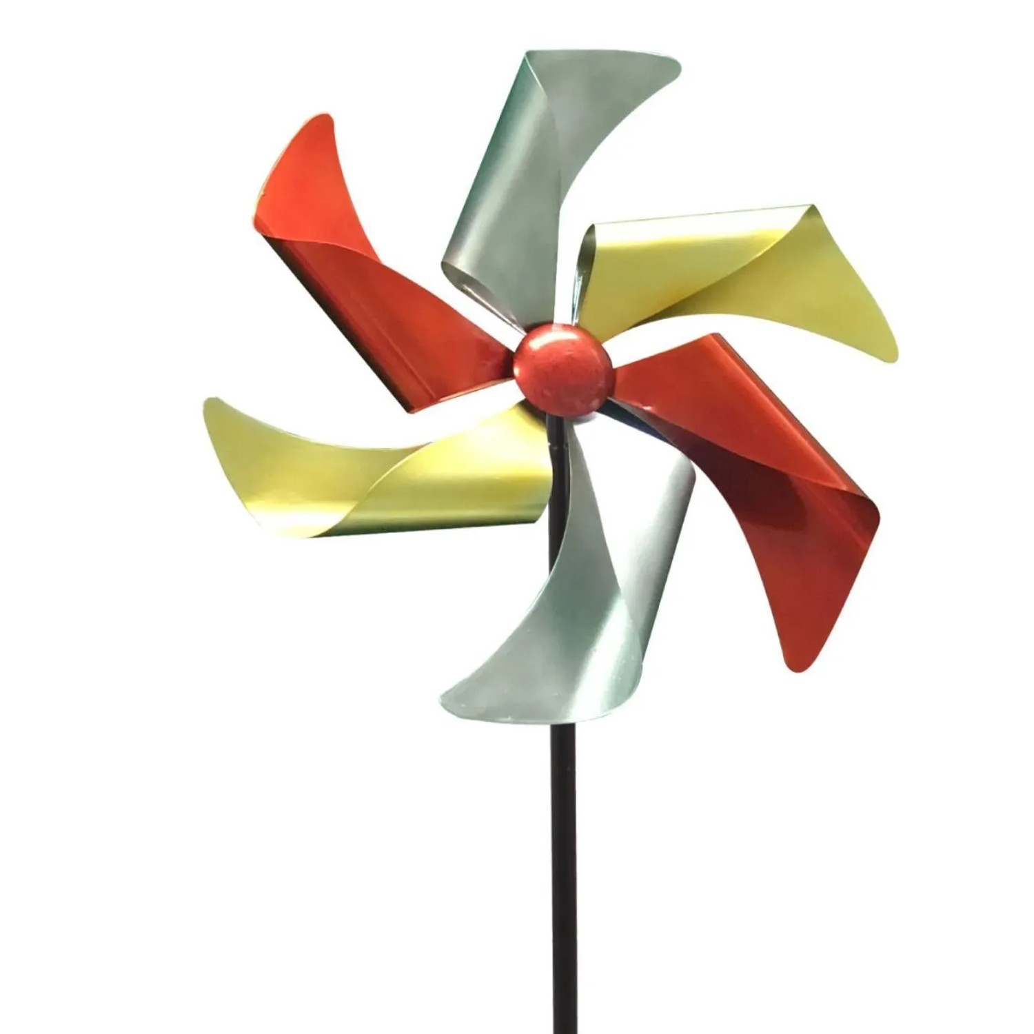 Lex Windrad Windspiel Metall Gartendeko Balkon Terrasse Erdspieß Rot Gelb Silber