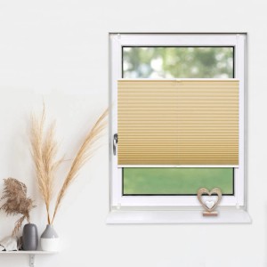 Beiges Deco-Raum Plissee Basic 85x210 cm, blickdicht, ohne Bohren am Fenster.