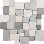 Marmormosaikmatte Murcino in Creme, Grau und Schwarz, 28x28 cm. Mosaikfliesen für individuelle Akzente.