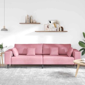 vidaXL Sofa mit Kissen Rosa 250 x 77 x 76 cm Samt 3335156