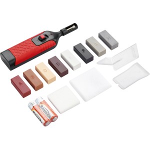 15-teiliges Reparatur-Set für Wand- und Bodenfliesen mit Füllstoff-Sticks, Schaber und Reinigungspads.