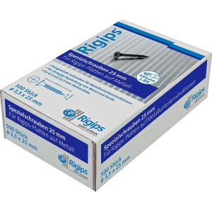 Packung Rigips Feingewindeschrauben 3,5x25 mm, 500 Stück für Metall-Ständerwerk.