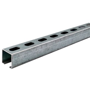 Silberne Dalsys Montageschiene 200cm aus verzinktem Stahl mit Löchern.