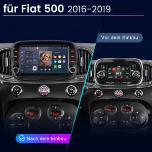 Junsun 7 Zoll Autoradio für Fiat 500 (2016-2019), Vergleich vor und nach dem Einbau.