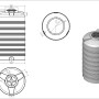 Weißer KMND 2000L Trinkwasser Wassertank aus PE. Technische Zeichnung und 3D-Ansicht des robusten, UV-beständigen Tanks.