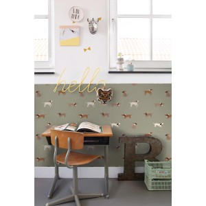 ESTAhome Tapete Hunde Grün und Braun 50 x 900 cm