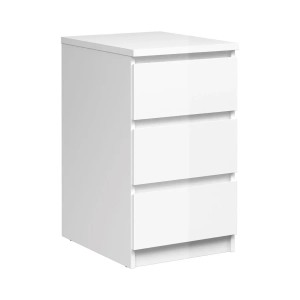 Schmale, weiße Hochglanz Kommode Nada mit 3 Schubladen von ebuy24.