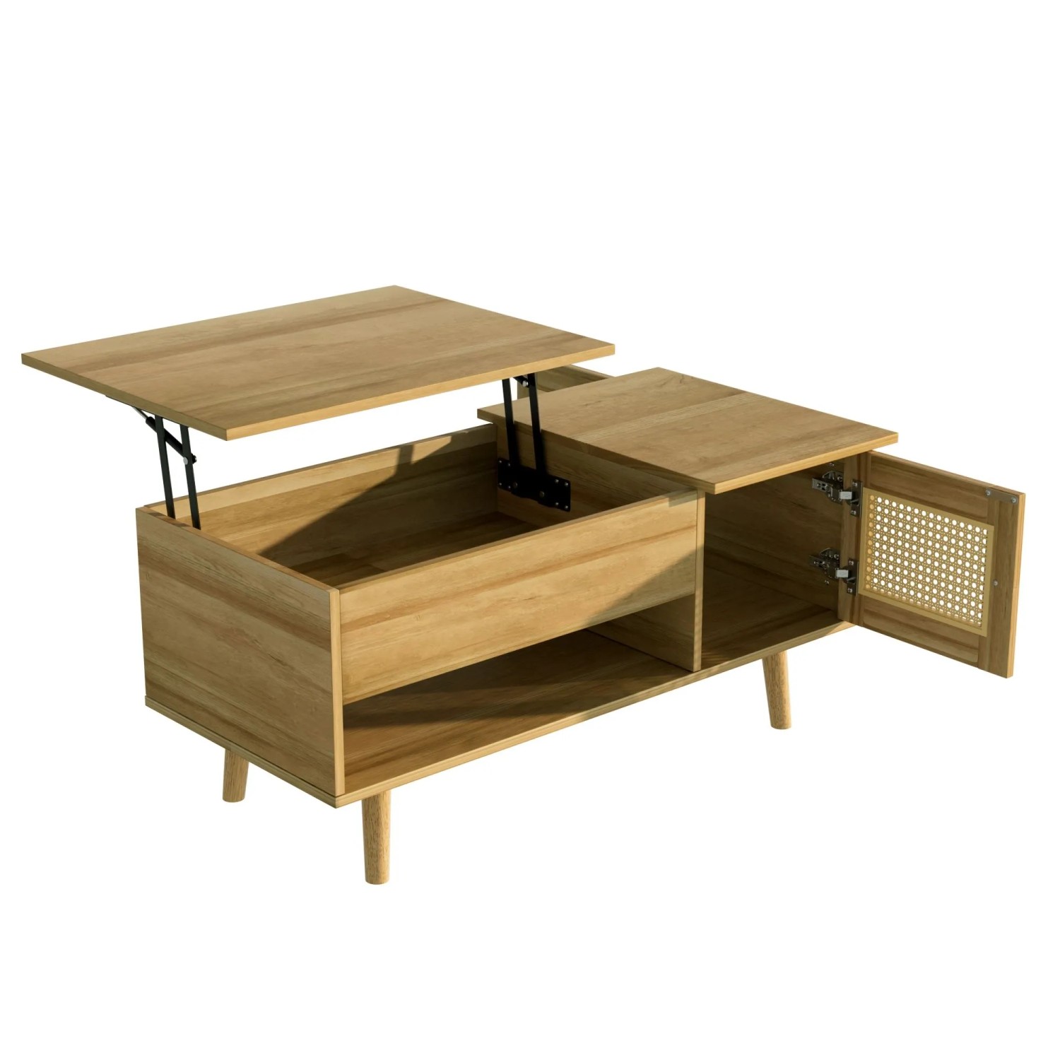 okwish Couchtisch mit Anhebbarer Tischplatte und Rattan-Türen für das Wohnzimmer 103 × 50 cm Natur
