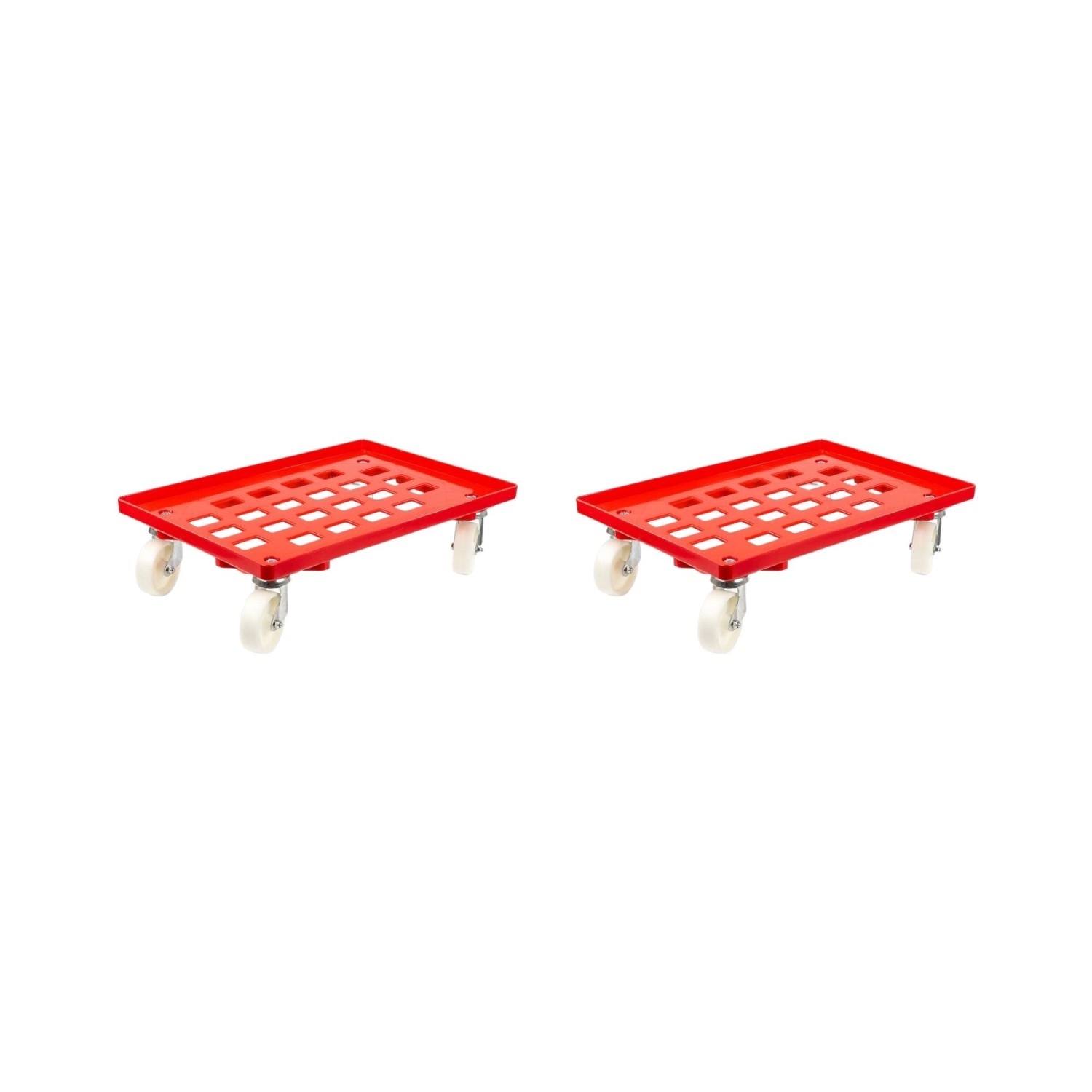 PROREGAL SparSet 2x Transportroller für Euroboxen 60 x 40 cm mit Kunststoffräder Rot Gitter/Rasterdeck 2 Lenkrollen und 