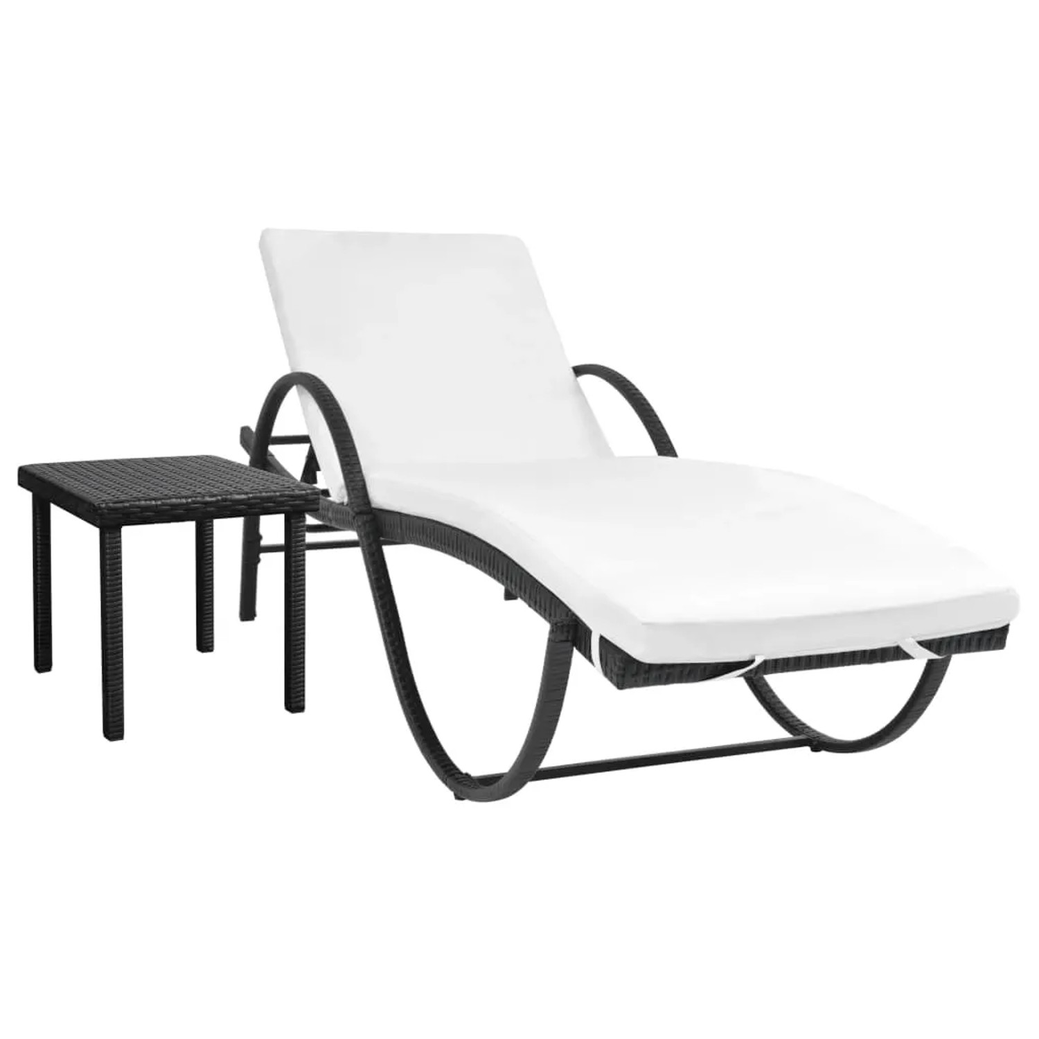 Furnicato Sonnenliege Mit Auflage & Tisch Poly Rattan Schwarz