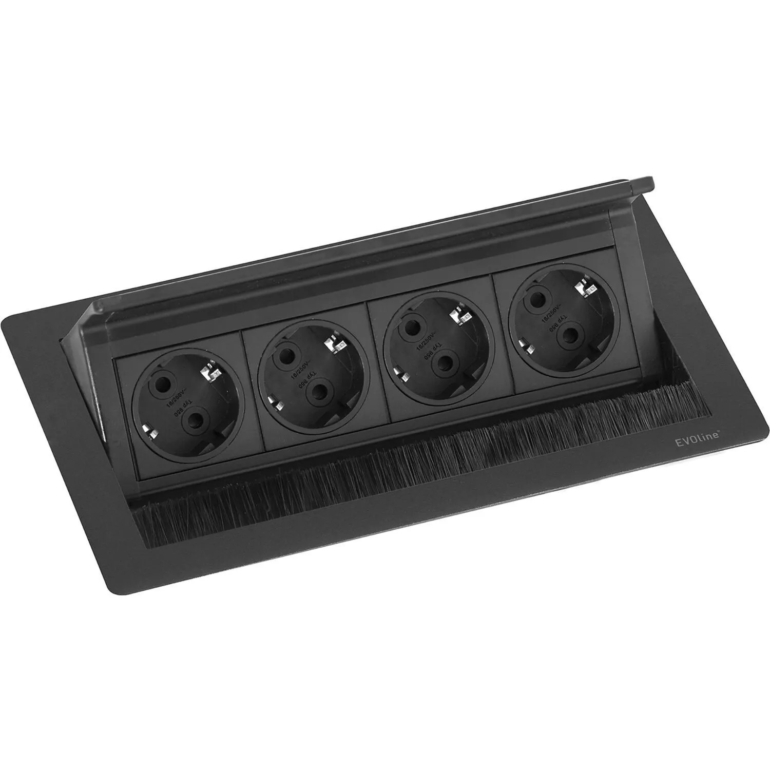 Evoline Flip Top Push M Einbausteckdose M Versenkbare Steckdose 4-Fach 230 V 3.500 W Schwarz