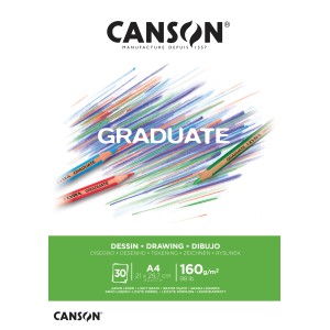 CANSON Graduate Zeichenpapier A4, 30 Blatt, 160gsm, hellweiß, leichte Körnung.
