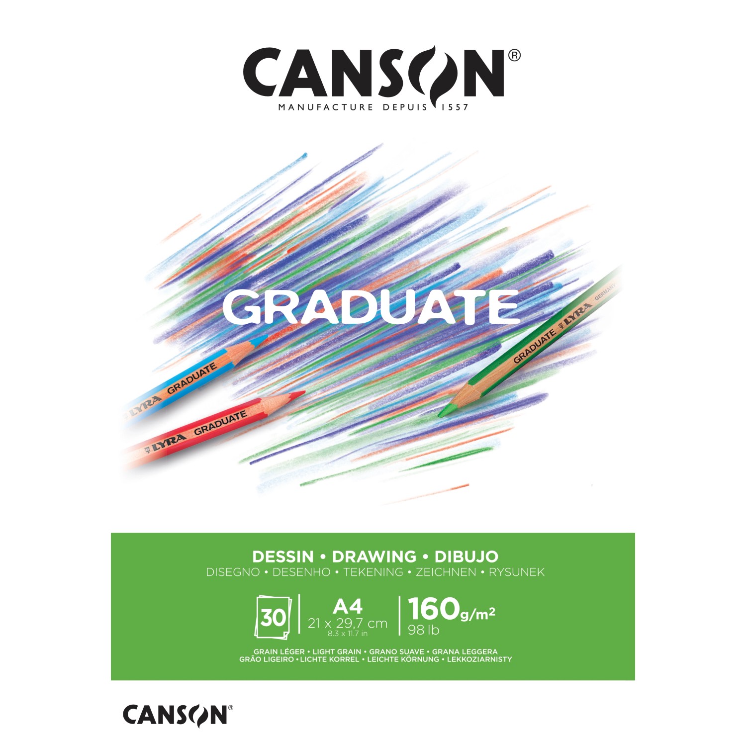 CANSON Graduate Zeichenpapier Leichte Körnung 160gsm 98lb A4 Hellweiß 30 Blatt