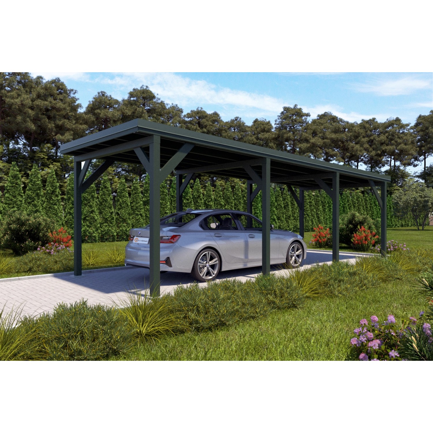 Holzbrüder Carport Ralf 26m² Chromoxidgrün-Dornengrün günstig online kaufen