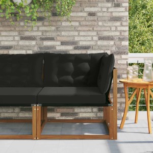 vidaXL Ecksofa aus Akazienholz mit schwarzen Kissen für Garten/Terrasse.